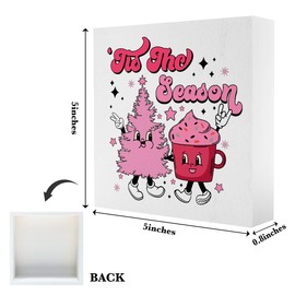 Tis the Season Christmas Decor Pink Christmas Decor Pink Christmas Decorations for Home Pink Christmas Tree Decorations Merry Xmas Decor Cute Christmas Decor Merry Xmas Decorations 5 x 5 Inches