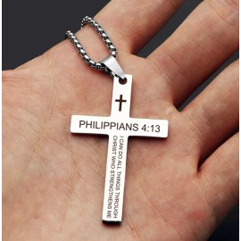 Unbranded Cross Pendant Necklace Stainless Steel Catholic Christian Jesus Philippians 4:13