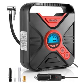 WindGallop Car Tyre Inflator Air Compressor Tyre Pump 12V Electric Car Air Pump for Car Tyres Bike Tyres with Digital Tyre Pressure Gauge and Inflator Valve Adaptors LED Light (Red)