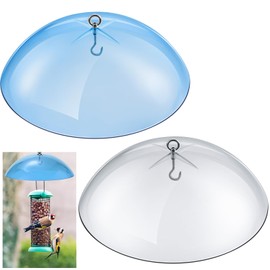 2 Pcs 10 Inch Squirrel Baffles Plastic Bird Feeders Protective Cover Dome Rain Proof with Hooks for Hanging Bird Seed Covers Rain Guards(Clear, Blue)