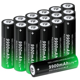 18650 Rechargeable Battery 9900mAh Large Capacity 3.7Volt Li-ion Batteries for Flashlight Headlamp (Button Top, 16 Pack)