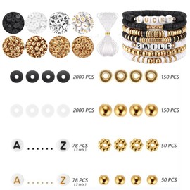One Set Elegant Round Alphabet Beads Friendship Polymer Clay Beads Kit Jewelry Making Flat Polymer Clay Beads for DIY Bracelets, Necklaces
