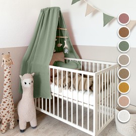 lilimaus Bed Canopy Baby Cot Dusky Pink [Includes Canopy Pole] - Canopy Baby Bed Made of 100% Cotton Muslin Handmade - Bed Canopy Girls and Boys - Canopy Bed Curtains with Rod - Children's Baby Room