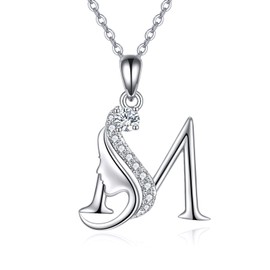 YAFEINI Initial Letter M Pendant Necklace for Women Alphabet A-Z 925 Sterling Silver Jewelry Gifts (M)