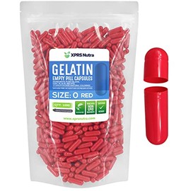 XPRS Nutra Size 0 Empty Capsules - 1000 Count Empty Gelatin Capsules - Empty Pill Capsules - DIY Capsule Filling - Pure Bovine Pill Capsules Empty Gel Caps (Red)