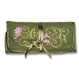 Justina Claire Jewellery Roll in a Green Balmoral Thistle Design