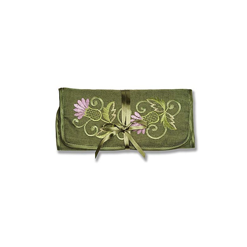 Justina Claire Jewellery Roll in a Green Balmoral Thistle Design