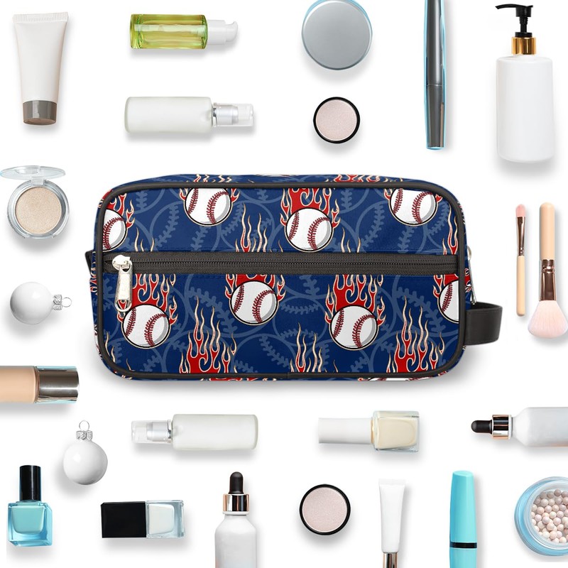 Kids Travel Toiletry Bag - Fire Baseball Waterproof Hanging Dopp