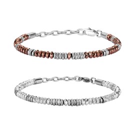 Feifuli 2PCS Mens Bracelets, Beaded Bracelets, Mens Chain Bracelets Set, Stainless Steel Bracelets for Men,Trendy Jewelry Presents for Birthday Valentines Anniversary 7.3-8.7 Inches RD-JN1595