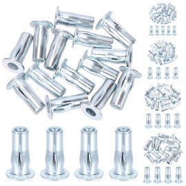 Mardatt 15Pcs M8 Multi-Grip Rivet Nuts, Zinc-Plated Pre-Bulbed Shank Flat Head Threaded Insert Nut, Carbon Steel Rivet Nuts for Construction Industrial