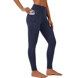 ccko High Waisted Leggings for Women with Pockets, Womens Yoga Pants Stretch Workout Leggings Tummy Control, Solid Dark Blue, M