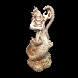 22 in. Poseidon Ruler of The Sea Mermaids on Nautical Rock Antique White Finish Beach and Pool Statue
