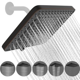 Hibbent 5 Spray Modes Shower Head, 13'' High Pressure Rain Shower Head, Large Rainfall Showerhead, High Flow Waterfall Bathroom Fixed Showerheads with Adjustable Swivel Ball Joint, Oil Rubbed Bronze