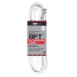 Iron Forge Cable 8 Ft Flat Plug White Extension Cord with 3 Outlets,16/3 Heavy Duty 3 Prong Indoor Extension Cord with Multiple Outlets Great for Christmas Lights Decoration, 13 AMP, US Veteran Owned