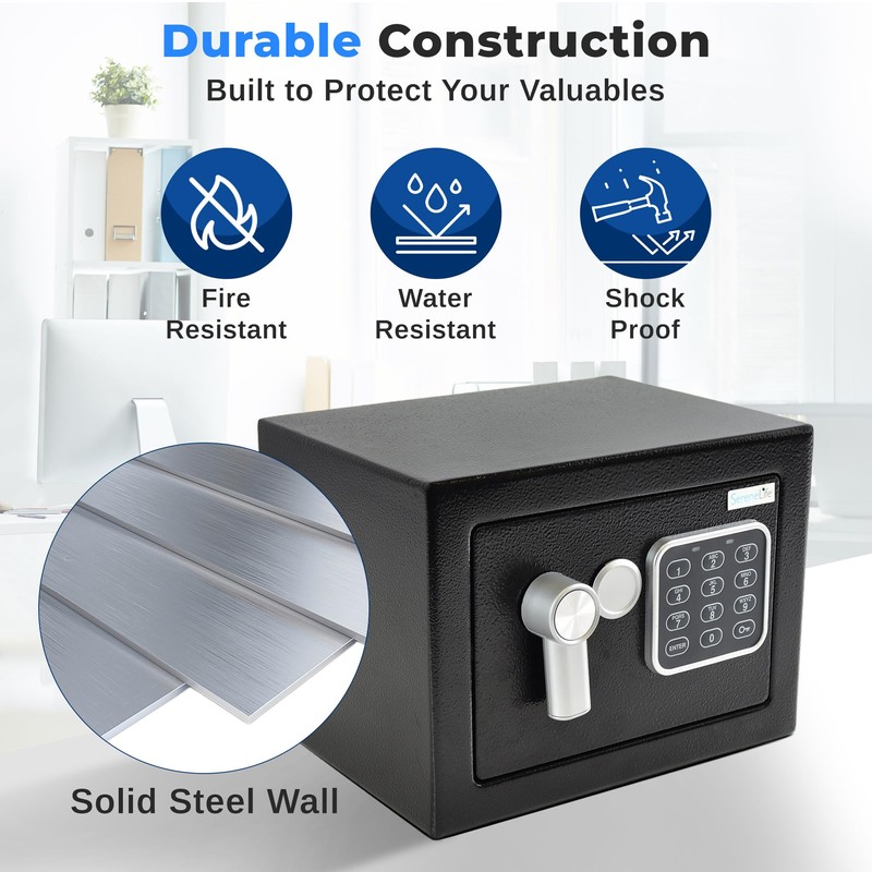 SereneLife Premium Steel Digital Safe Box - 9.1" x 6.7"