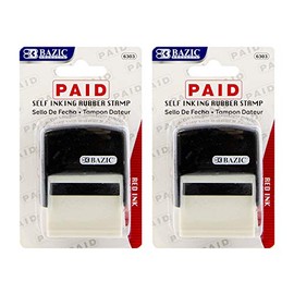 BAZIC Paid Self Inking Rubber Stamp (Red Ink), Stamp Impression Size 1.41" x 0.47", Great for Office, Shipping, Receiving, Accounting, Expiration, Due Dates, 2-Pack