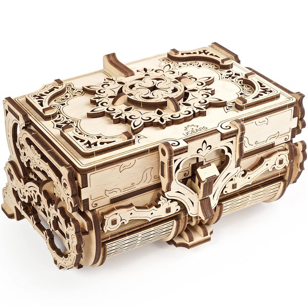 UGEARS 3D Wooden Puzzles Box - 3D Puzzle Antique Wooden Box Wooden Model Kits for Adults and Teens - Laser-Cut Mechanical Model Construction Kit - Ideal Birthday
