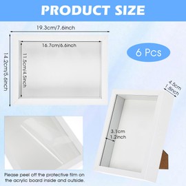 Tobeelec 6 Pack 5.6 x 7.6 Inches Shadow Box Frame, Small Wood Frame Memory Display Cases,1.2 Inches Depth Picture Frame Case for Dried Flowers, DIY Craft, Memorabilia, Medals and Photos(White)