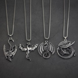 XJYHDY 4PCS Viking Style Dragon Necklace Set for Men Women, Gothic Dragon Pendant Jewelry Pack Collection Accessories Gift Set