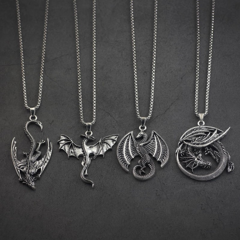 XJYHDY 4PCS Viking Style Dragon Necklace Set for Men Women,