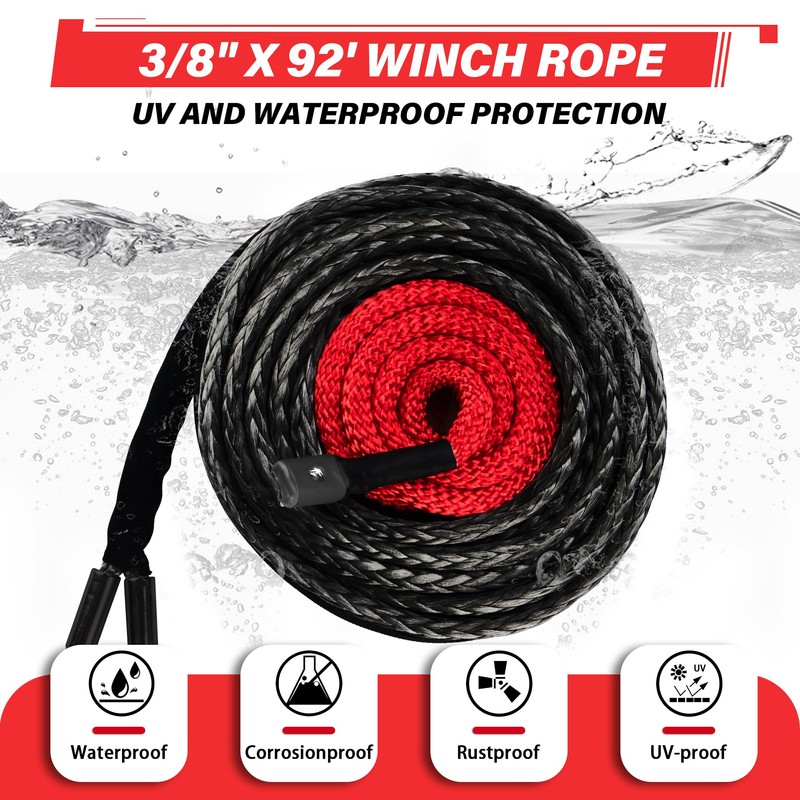 TYT Synthetic Winch Rope Kit - 3/8" x 92' with