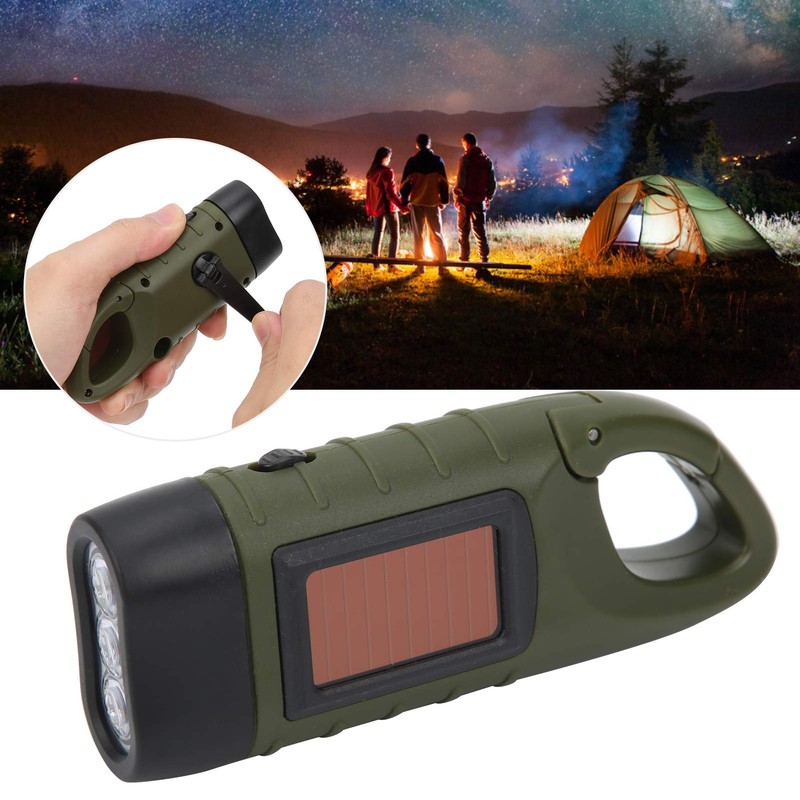 Multifunction Solar Hand LED Emergency Flashlight Crank Torch ABS Folding