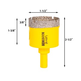 BENESOON Diamond Hole Saw for Glass Ceramic Tile Granite Marble Porcelain Brick Stone, Diamond Core Drill Bits, Triangle Shank, 1-1/2 Inch 2PCS