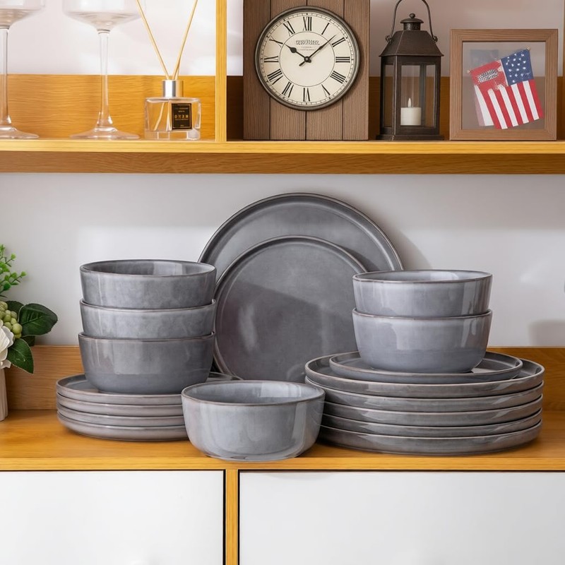 AmorArc Stoneware Dinnerware Sets,Round Reactive Glaze Ceramic Plates and Bowls