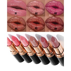 Nude Pink Metallic Glitter Lipstick Long Lasting, Diamond Shimmer Lip Gloss High Pigmented Lip Red Color Matte Lip Stick for Women, Sparkling Shiny Transfer Proof Non Stick Tinted Lip Balm Makeup-01