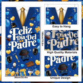 Happy Father's Day Door Cover - Inisajace Fathers Day Decorations Spanish Father's Day Large Front Door Sign Backdrop Banner Decor Feliz Día Del Padre Holiday for Home Supplies Office 3x6 Ft