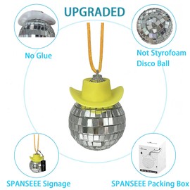SPANSEE Yellow Cowgirl Car Charm - Disco Ball Mirror Ornament - Rear View Accessory