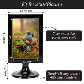 Double Sided Standing Picture Frames, 4x6 Inch 2 Sided Pedestal Photo Frame with Inserts and Base, Plastic Vertical Photo Frame For Display (Black, 10 Pack)