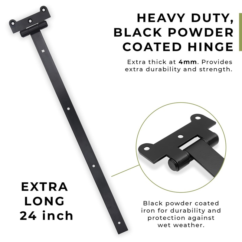DIYWorld 24" Black Door Hinges – 2Pcs Gate Hinges with