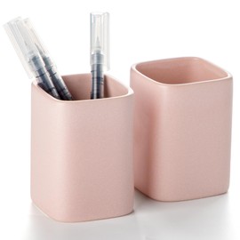 Viosuniu Pen Holder, 2 Pack Pencil Holder for Desk,Ceramic Pencil Cup Desk Organizer, Makeup Brush Holder Cute, Stationery Holder Desk Accessories for Office, School, Home (Matte pink)