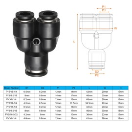 QUARKZMAN 5 Pieces Push to Connect Fittings 3/8" Pipe Outer Diameter x 5/16" Tube Outer Diameter, Air Hose Kit Reducing 3 Way Push Lock Connector PY3/8-5/16, Black
