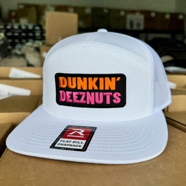 Dunkin’ Deez Hat - multiple hat styles to choose from! - Color: Richardson 168 White - Blk Background patch