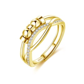 Cangall Silver Anxiety Rings, 925 Sterling Silver Anxiety Fidget Ring, Adjustable Fidget Gold Ring with 5 Beads Spinner Ring for Depression Relief, Infinity Worry Ring for Anxiety Women Daughter