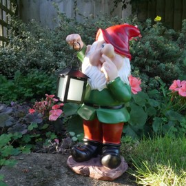 Garden Gnome Statue Large Ornament Sculpture Decorative light Gnomes Resin Figurine Waterproof Lawn Patio Décor (Red Hat Gnome(30x14cm))