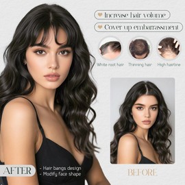 Hairro Toppers Hairpieces For Women Wispy Air Clip On Bangs Remy Short Black Lace Topper 3D Cover Wiglet 11 Inches 21g #1B