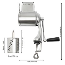 WUSILILU Rotary Grater 5 Blades, Countertop 430 Stainless SteeL Rotary Cheese Grater Shredder, Multifunction 5 in 1 Kitchen Manual Food Slicer Vegetable Shooter Potato Grinder (Fixed Clip Base)
