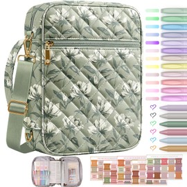 BellaHold Bible Cover Case for Women, Large Bible Bag with Detachable Strap & Bible Study Supplies, 12 Highlighters, 6 Colored Gel Pens & 75 Bible Tabs, Christian Gifts for Women (Sage Green Floral)