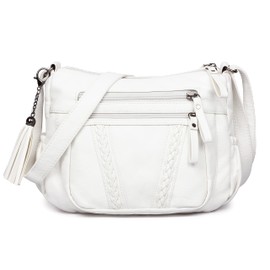 VOLGANIK ROCK Ladies Handbag White Handbags for Women Soft PU Leather Crossbody Bag for Women Lightweight Shoulder Bag Multi Pockets Crossbody Handbag for Women Ladies