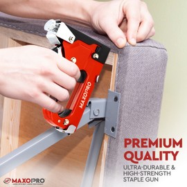 MaxoPro 4-in-1 Upholstery Staple Gun – Heavy Duty Stapler Gun with Staples 4000 (D, U, I & T-Type) – Manual Power Adjustment Staple Gun for Wood, Material Repair, Crafts, Carpentry, Decoration DIY