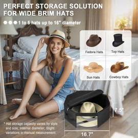 Bamneat Hat Box for Travel & Home Closet Storage, Side Reinforced Octagonal Case, Crush-proof, Dust-proof for Cowboy, Panama & Fedora Hats, Black