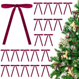 Flasoo 40 Pieces Velvet Bows for Christmas Tree, Velvet Clip on Bow Ornaments for Christmas Decorations(Burgundy, 5" x 7", Width of 3/8")