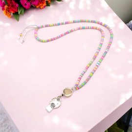 Retractable Beaded Teacher Lanyard for Women with Id Holder Badge Reel Cute Lanyards for Id Badges Cruise Ship Cards Keys, Boho Candy Pink