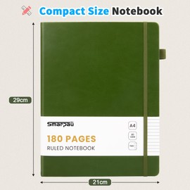 Smarpau Journal Notebook A4, 180 Pages Hardcover Thick Leather Journal for Women Men, No Bleed for Writing, Lined Notebook for Office School Travel, Deep Green