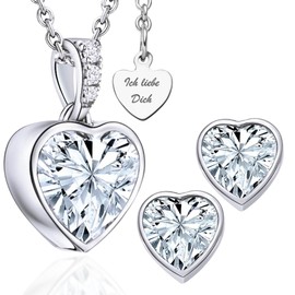 LOVENEST Women's Jewellery Set 925 Silver / Rose Gold Cubic Zirconia Heart Jewellery Set 3-Piece for Christmas Birthday Wedding Anniversary Necklace and Earrings Set High Quality Gift Wife Wife