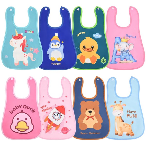 HOTUT 8 Pack Waterproof Baby Bibs,Baby Teething Infant Bibs with