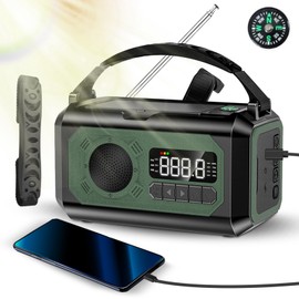 Emergency Crank Weather Radio with NOAA Weather Alert 12000mAh Solar Hand Crank Portable AM/FM/WB Radio with 3 Modes Flashlight / Reading Lamp / Cell Phone Charger / SOS / Headphone Jack / Compass for Home Camping and Emergency